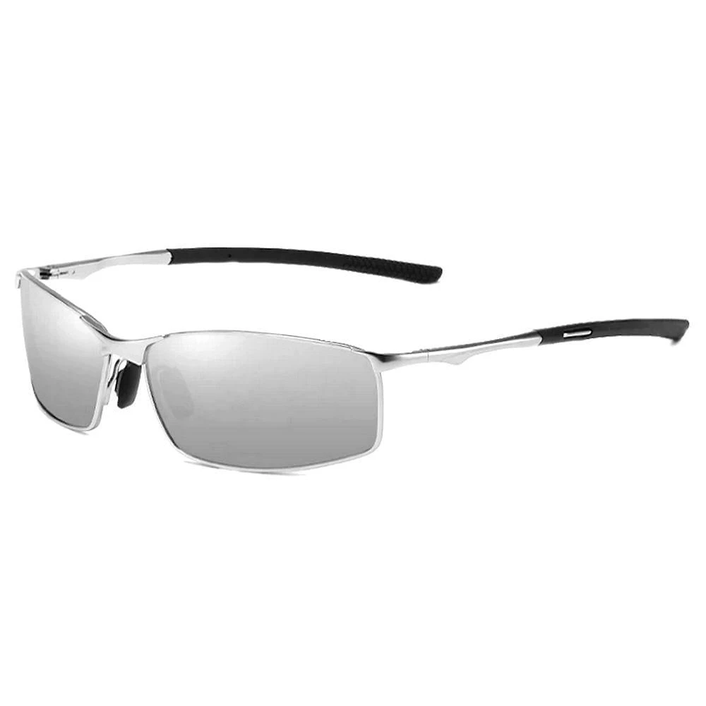 Óculos De Sol Retangular Masculino Com Proteção Uv400 Polarizados Prata