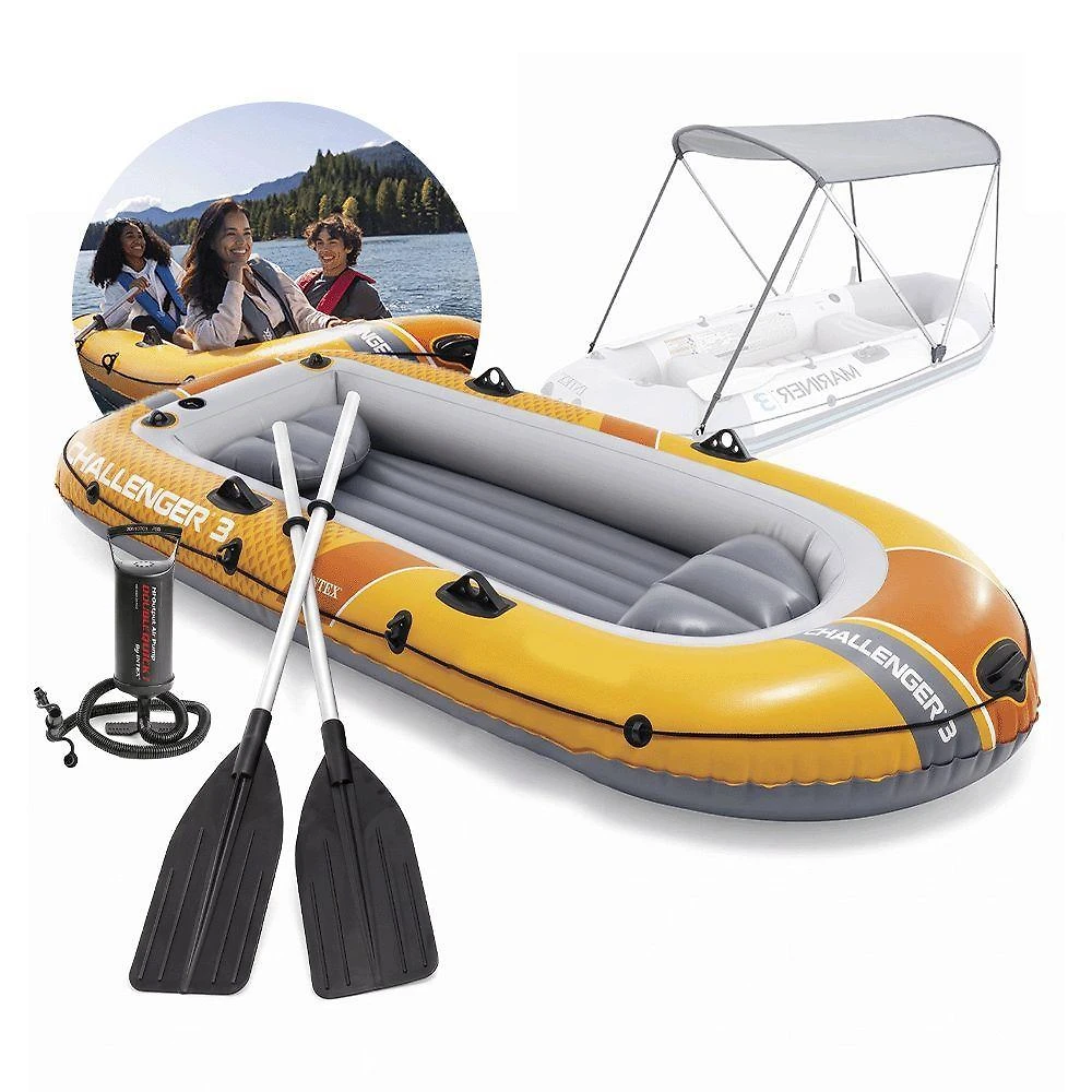 Bote Inflavel Challenger 3 Capacidade 3 Adultos 320kg Capota Intex