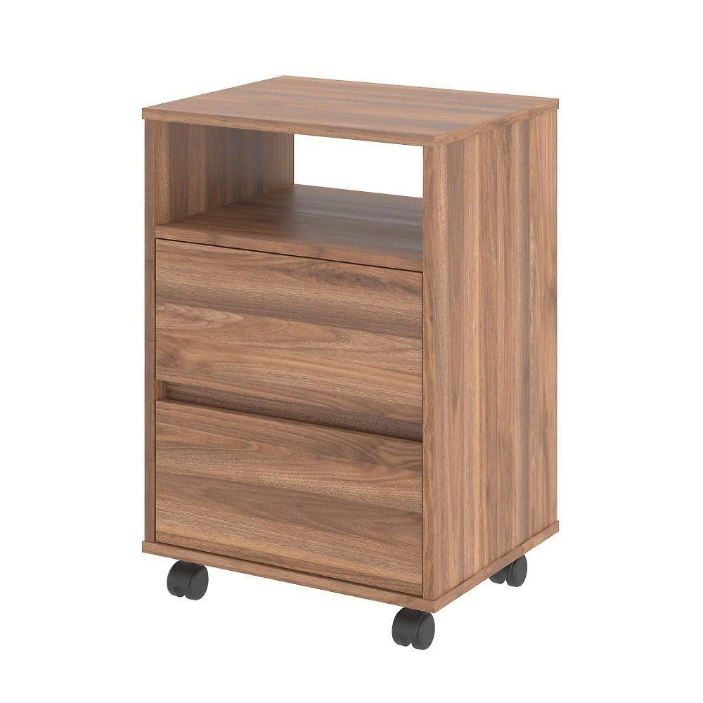 Mesa de Cabeceira Valen 2 Gavetas MDP Noce Marrom Plata Móveis 41CM