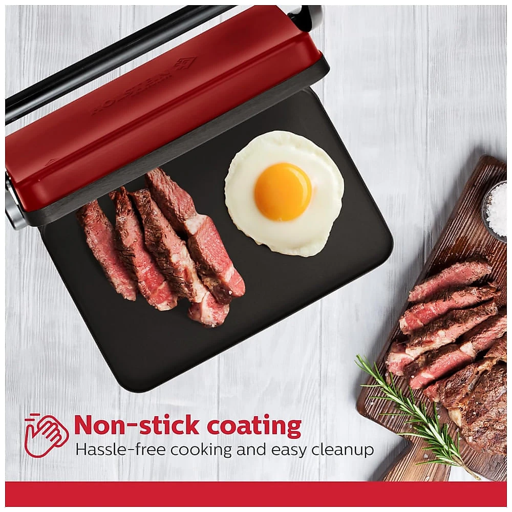 Grill Elétrico para Sanduíches Holstein Housewares Vermelho Metálico Antiaderente sem PFOA 1000W 120V, Modelo HH-0910601R