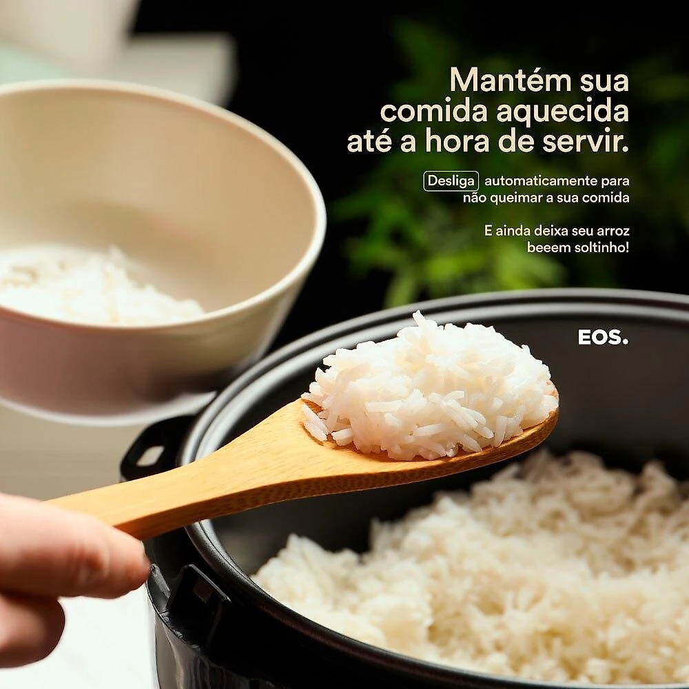 Panela Elétrica De Arroz EOS 10 Xicaras Inox Preta Tampa Vidro Clear Glass EPA10PI 110V