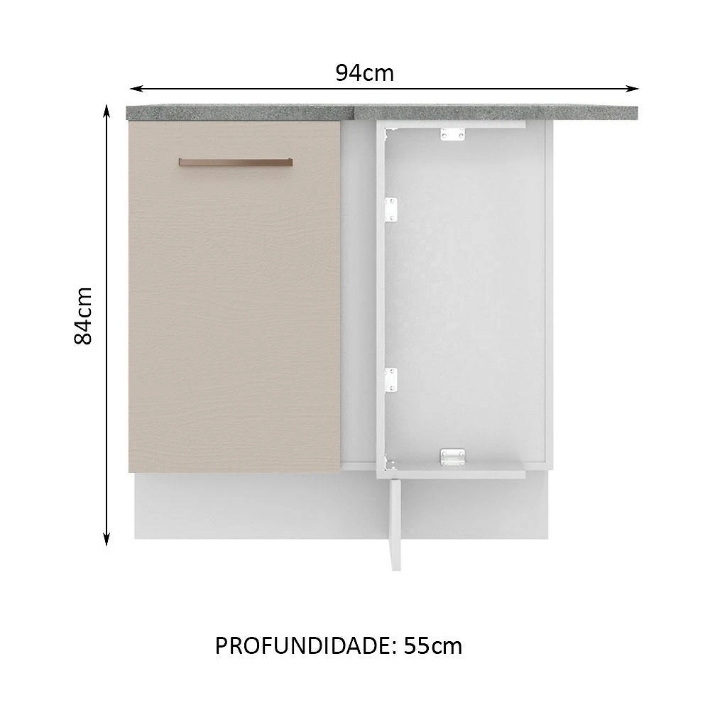 Balcão armário de cozinha de canto 1 porta branco/crema agata madesa