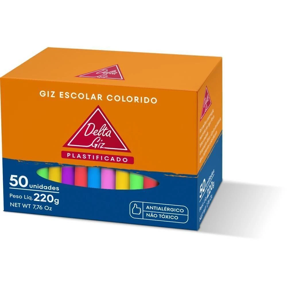 Giz Escolar Delta Color Plastificado Kit 30 Caixas com 50 Unidades