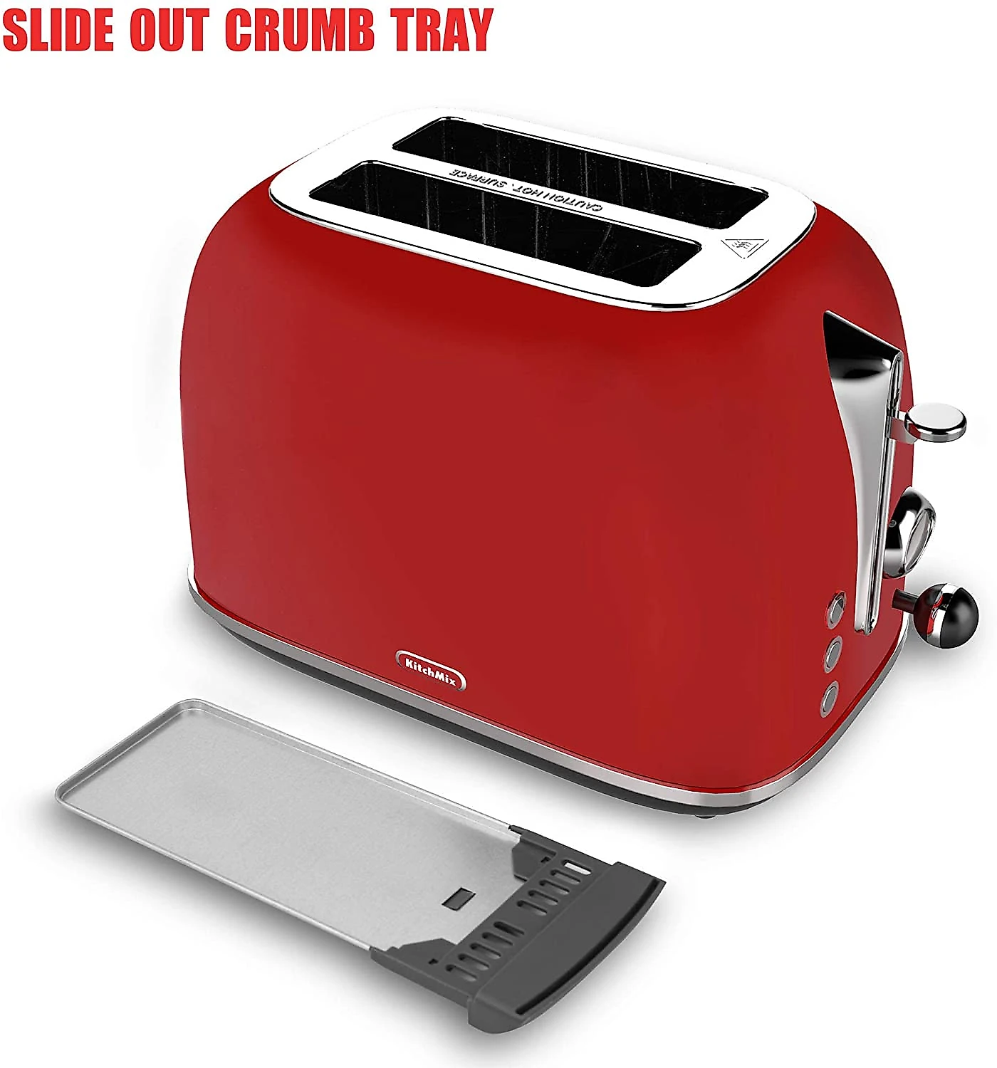 2 Slice Toaster KitchMix Retro Stainless Steel Bread Toasters with 6 Settings 15 In Extra Wide Slots BagelDefrostCancel Function Removable Crumb Tray Red