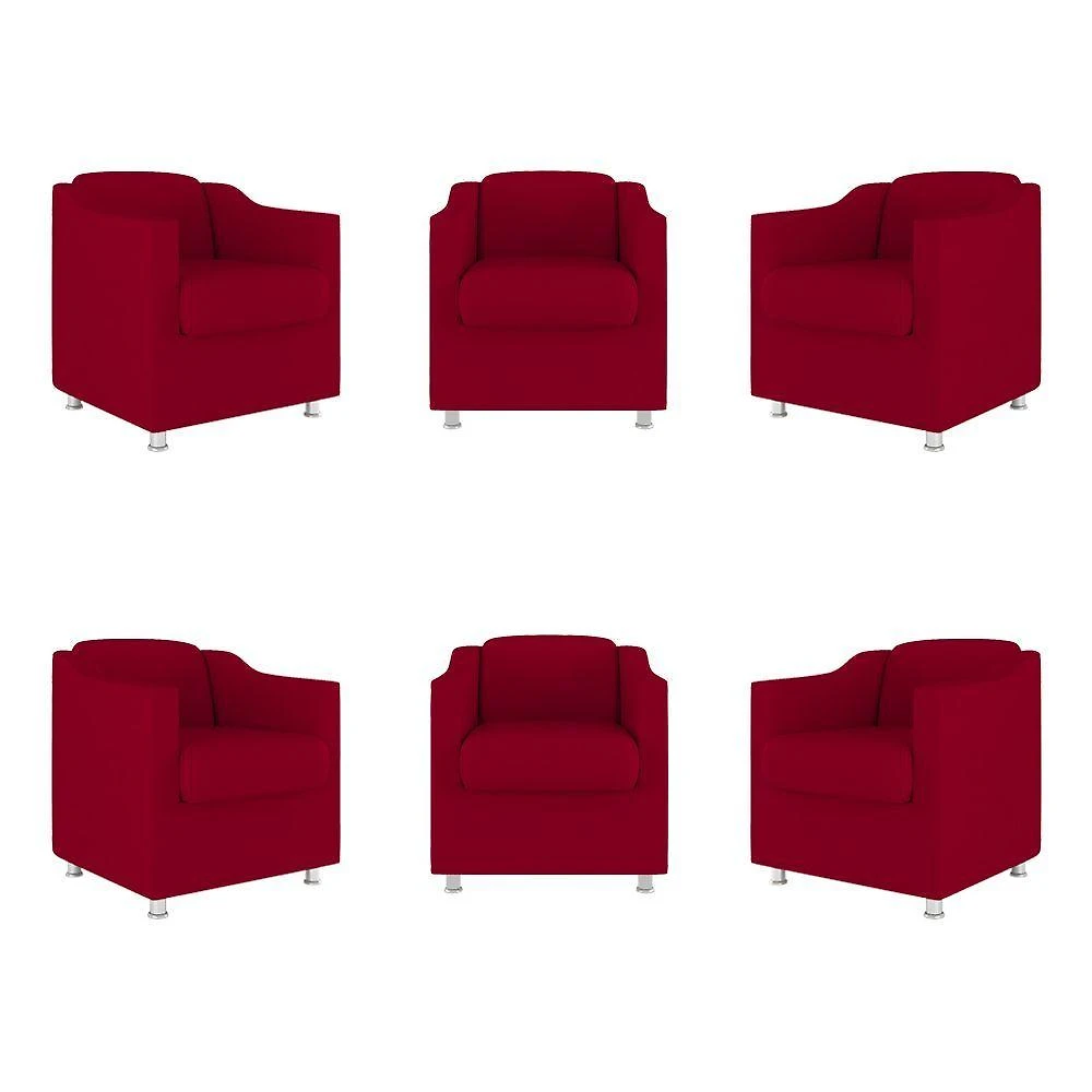 Kit 6 Cadeiras Poltronas Decorativas Espera Clinica Dentista Cor:vermelho