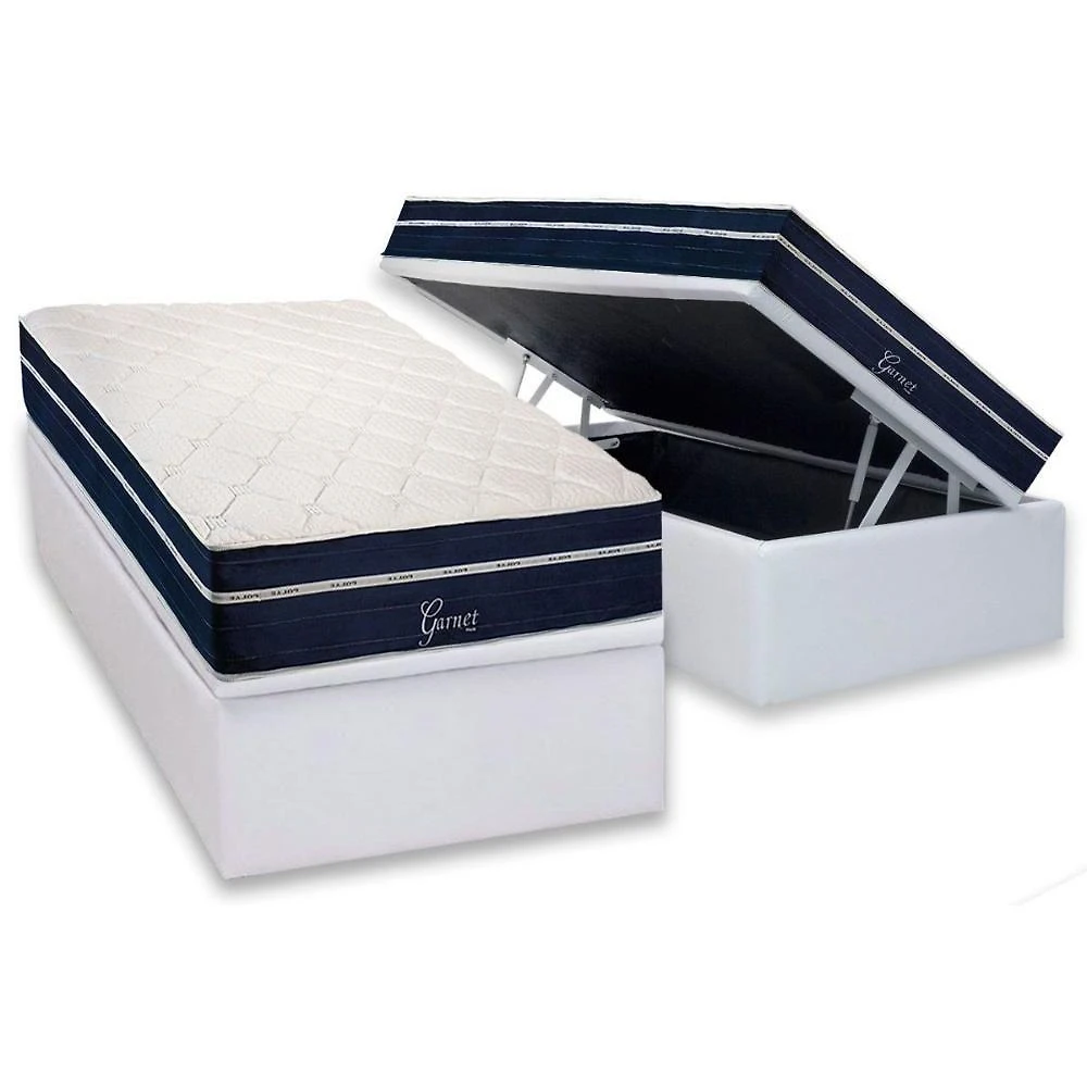 Cama Box Baú Solteiro: Colchão Molas Masterpocket Ensacadas Polar Garnet + Base Crc Courano White (88x188)