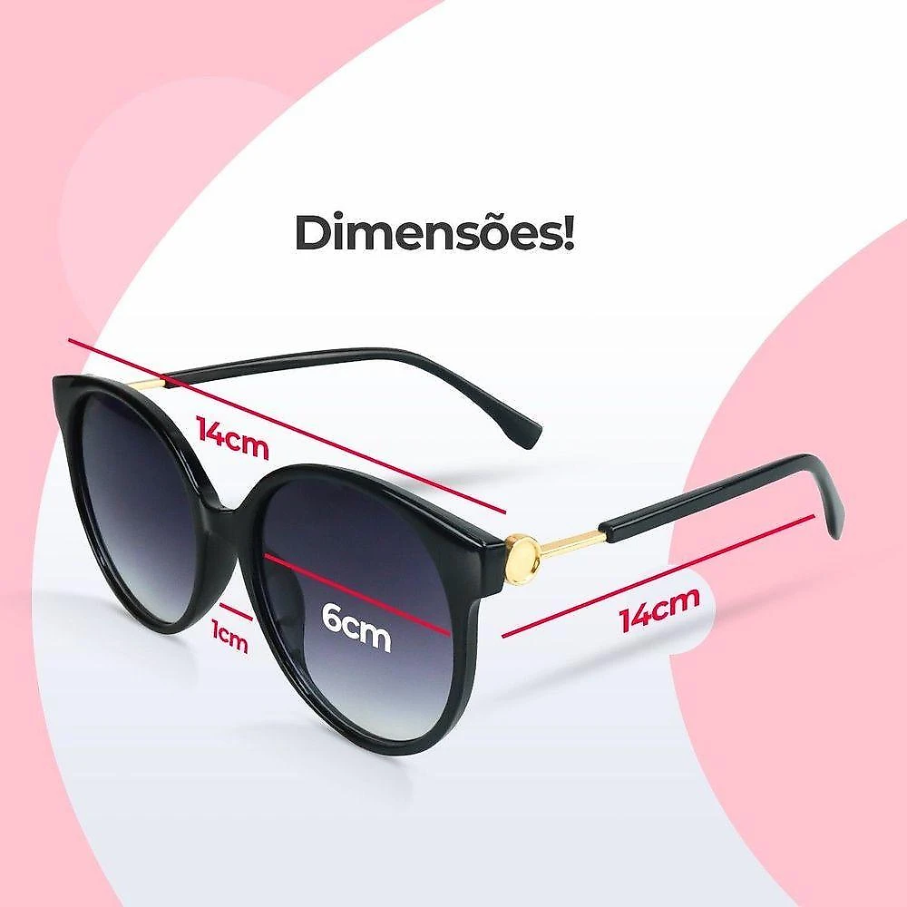 Oculos Sol Feminino Proteção Uv Vintage Redondo Preto + Case Exclusivo Moda Qualidade Premium