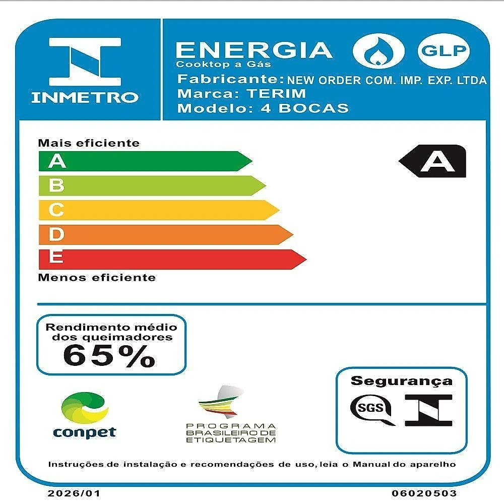 Cooktop 4 Bocas Terim Vidro Preto Com 6 Apoios Preto Bivolt