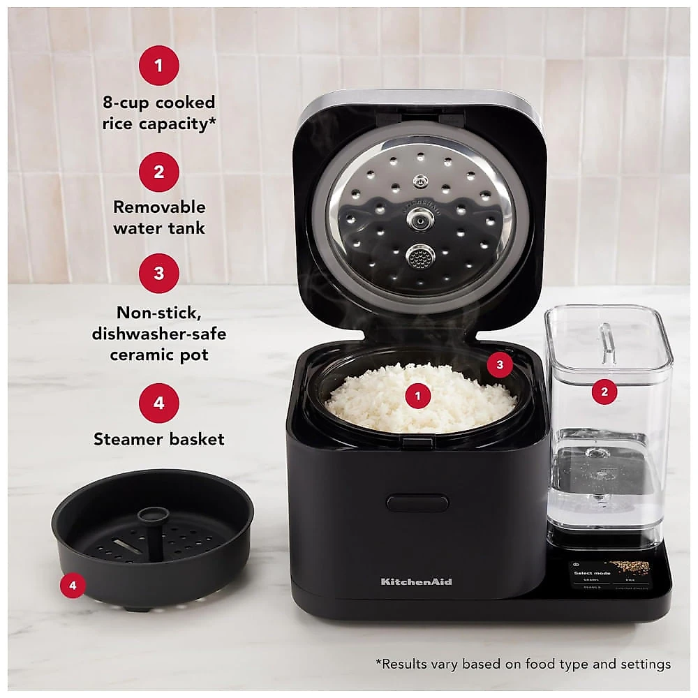 Panela de Arroz KitchenAid 8 Xícaras com Balança Integrada, Tanque de Água e Sensoriamento Automático. Cozinha Arroz e Grãos com Precisão.