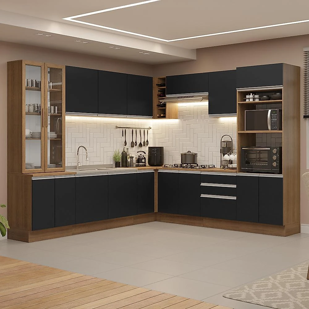 Armário de cozinha completa 549cm rustic/preto glamy madesa 01