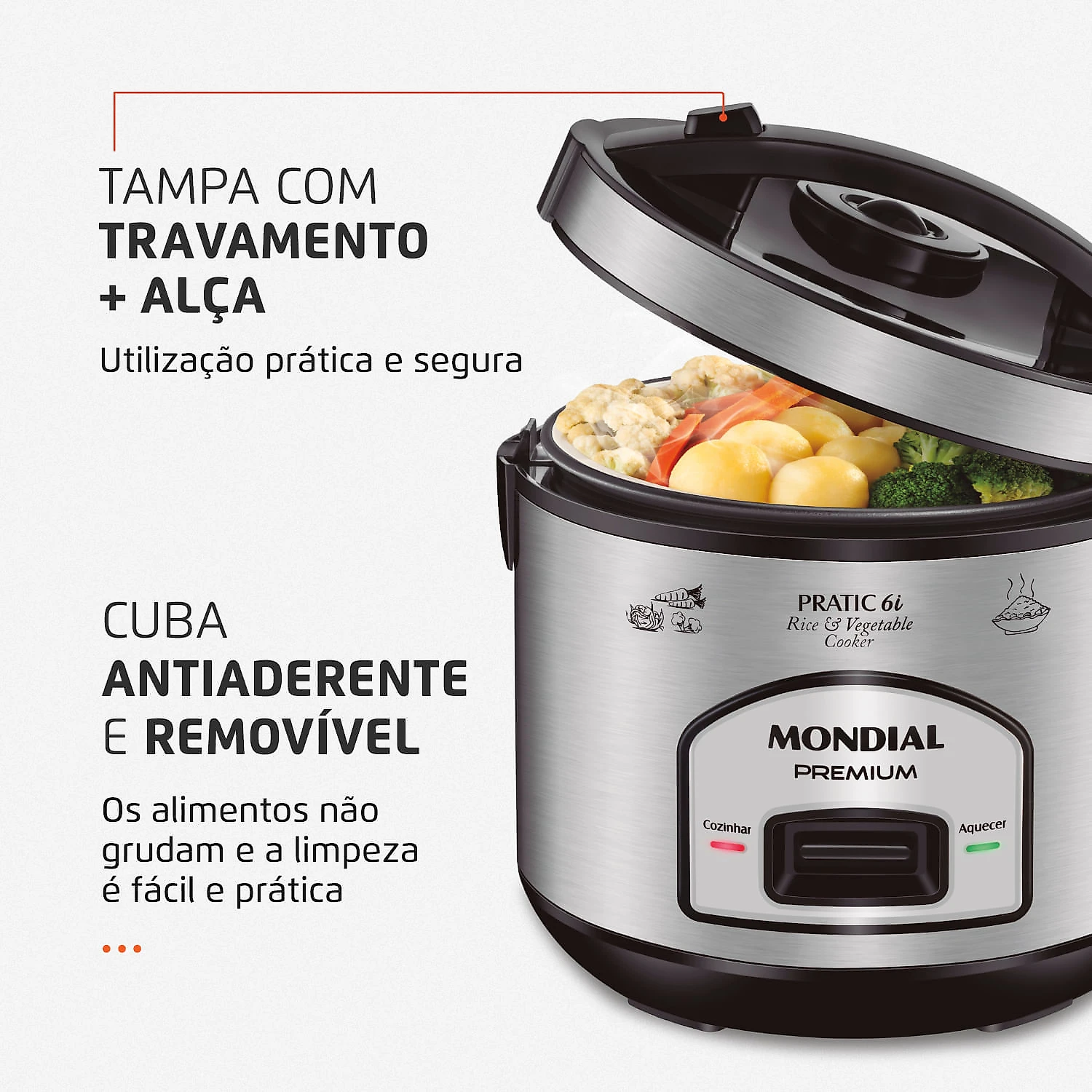 Panela Elétrica Mondial Pratic 6I PE-43-6X PANELA ELÉTRICA DE ARROZ-127V-PRETO/INOX