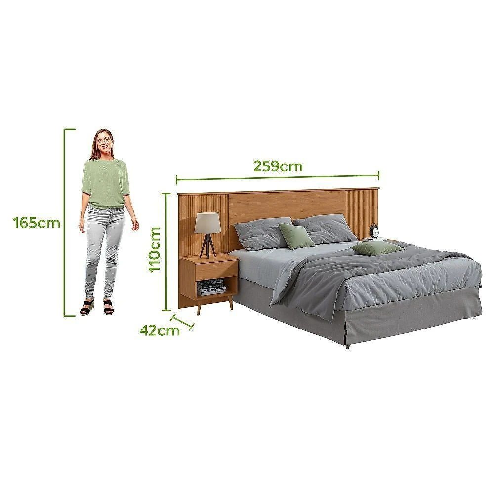 Cabeceira Casal Like com 2 Mesas Acopladas MDF-MDP Estofada em Suede Amêndoa Móveis Lopas