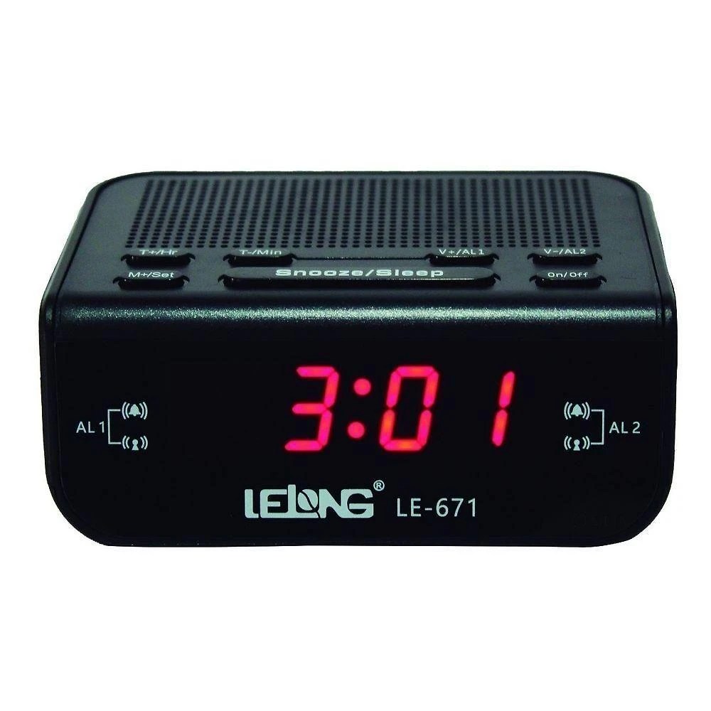 Rádio Relógio Digital de Mesa Lelong LE-671 com Alarme Duplo AM FM Sleep Timer 110V 220V