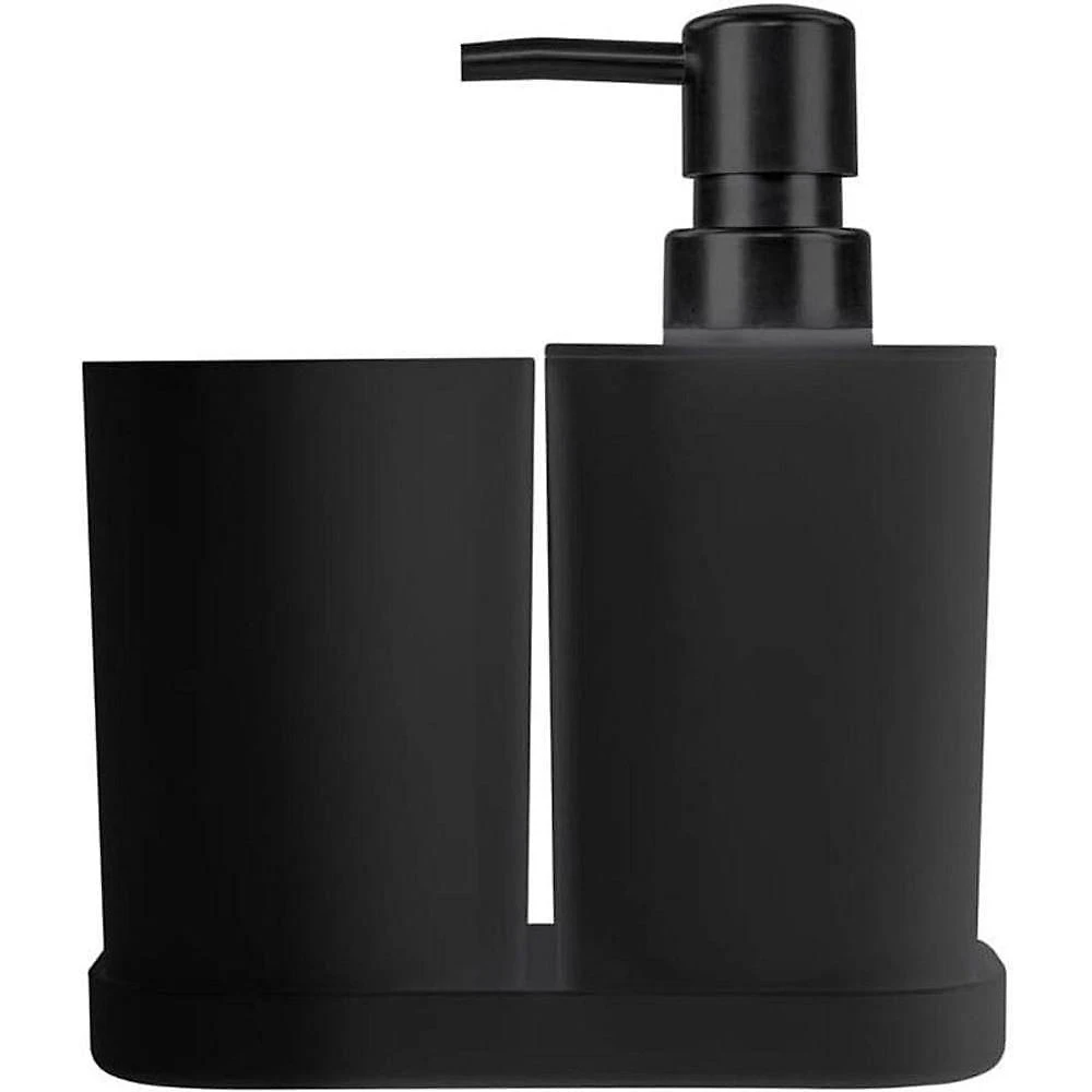 Kit Utensílios para Banheiro 3 Peças Saboneteira Porta Escovas Dispenser Preto Ordene