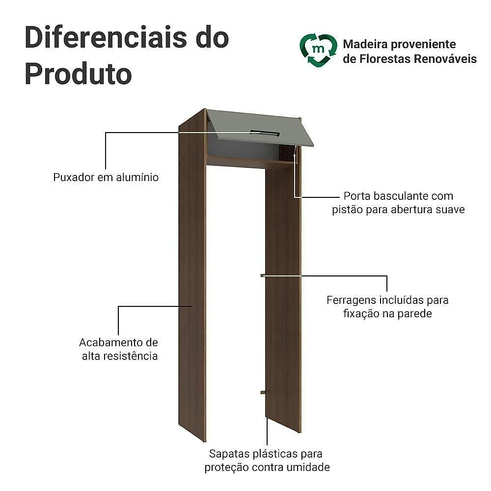 Porta-geladeira 73 Cm 1 Porta Basculante Rustic-Cinza Agata Madesa Rustic-Cinza