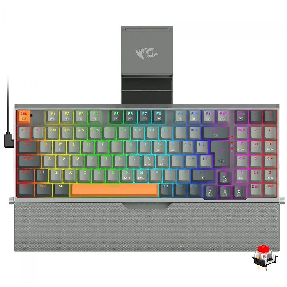Teclado Gamer Mecânico Redragon K648GG-RGB Olaf Wireless RGB Cinza