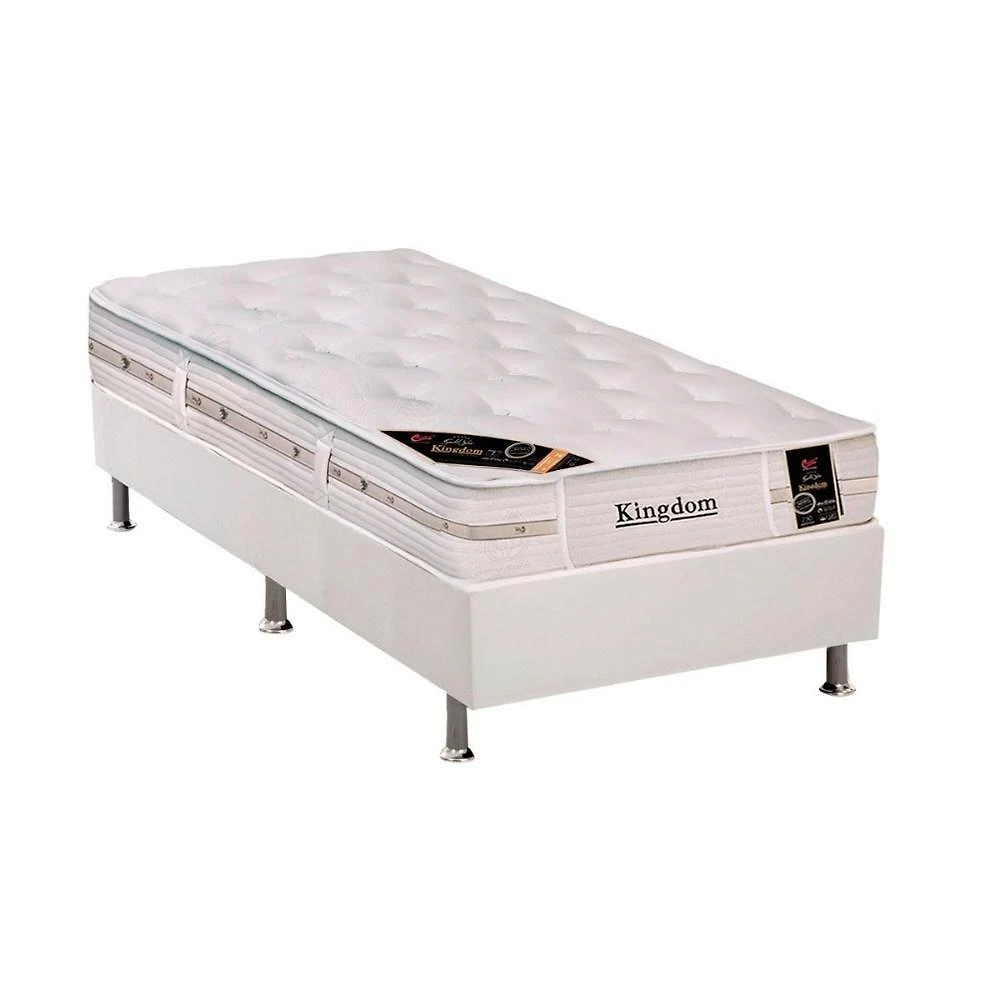 Cama Box Solteiro Kingdom Molas Pocket Euro Pillow Antiácaro Branco Castor