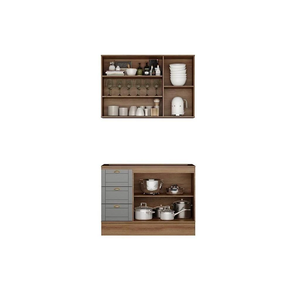 Cozinha Completa Bella 2 Peças 5 Portas 3 Gavetas MDF 120cm Cinza Nogal