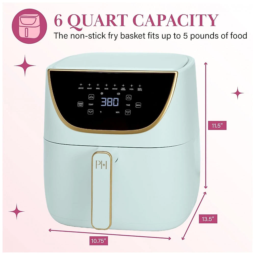 Paris Hilton Air Fryer 8 em 1, Capacidade de 5,7L, Sem PFAS, Tela Touchscreen, 1700W, Cor Aqua