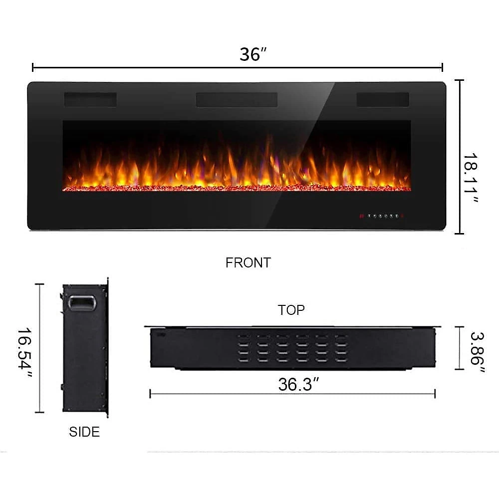 Antarctic Star Lareira Elétrica de Embutir A45x91L com Controle Remoto e Luz de LED 110V1500W Preto