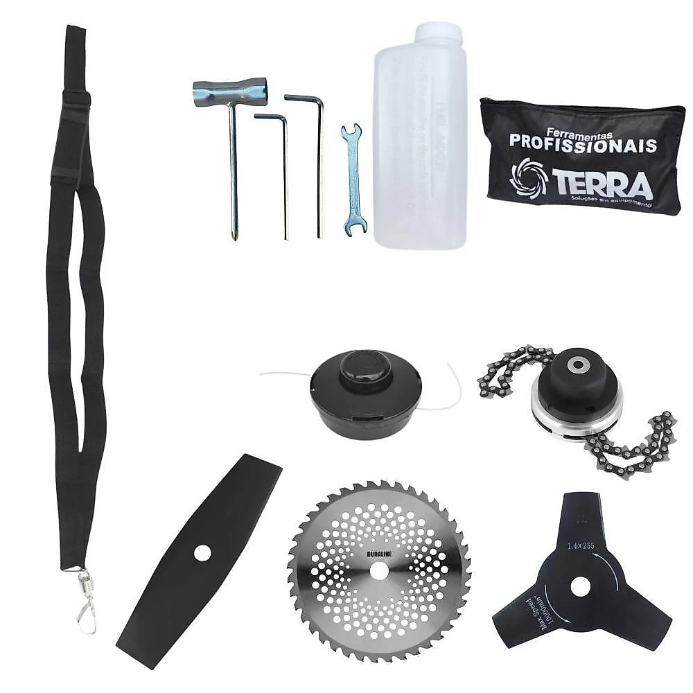 Roçadeira Profissional Lateral Terra Grhb430 À Gasolina 43cc 2t 1,7hp + Faca 3 Pontas 255mm 2,9mm + Faca 40 Dentes 255m