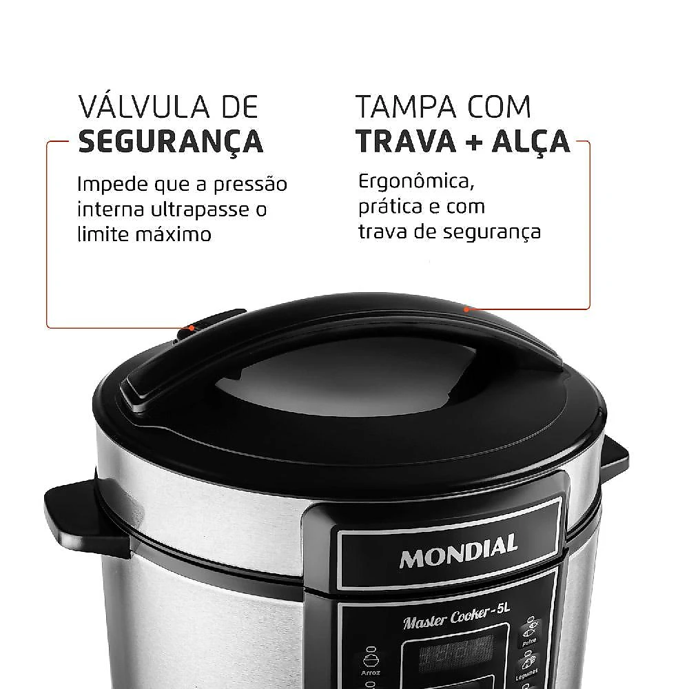 Panela de Pressão Elétrica 5 Litros Mondial Master Cooker PE38 Preta com Prata 127V 127V