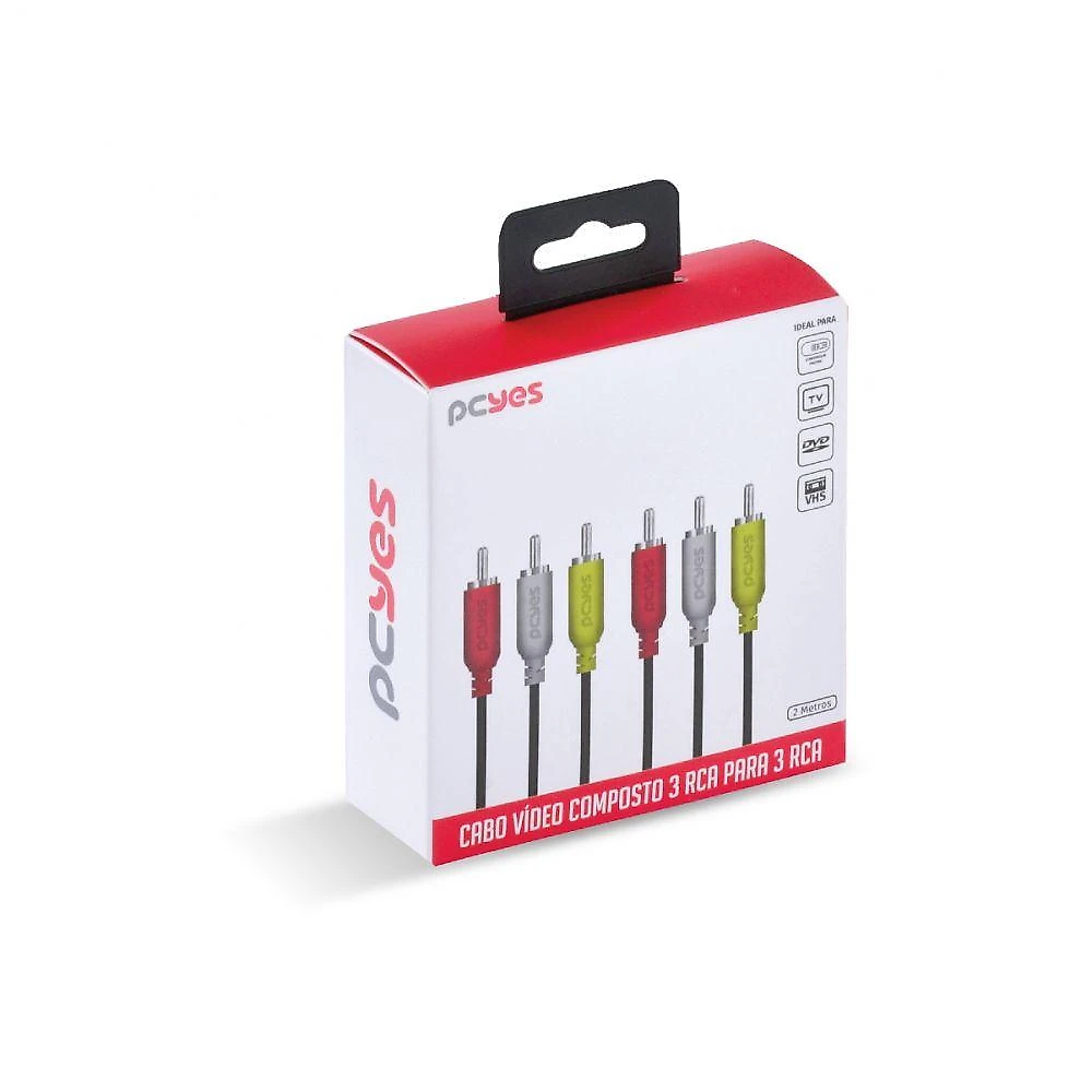 Cabo De Vídeo Composto 3 Rca Macho Para 3 Rca Macho 28awg Puro Cobre 2 Metros - P3r-2