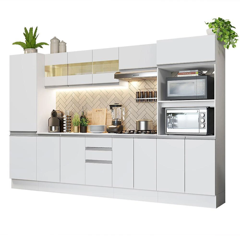 Armário de cozinha completa 100% mdf 300 cm frentes branco smart madesa 01