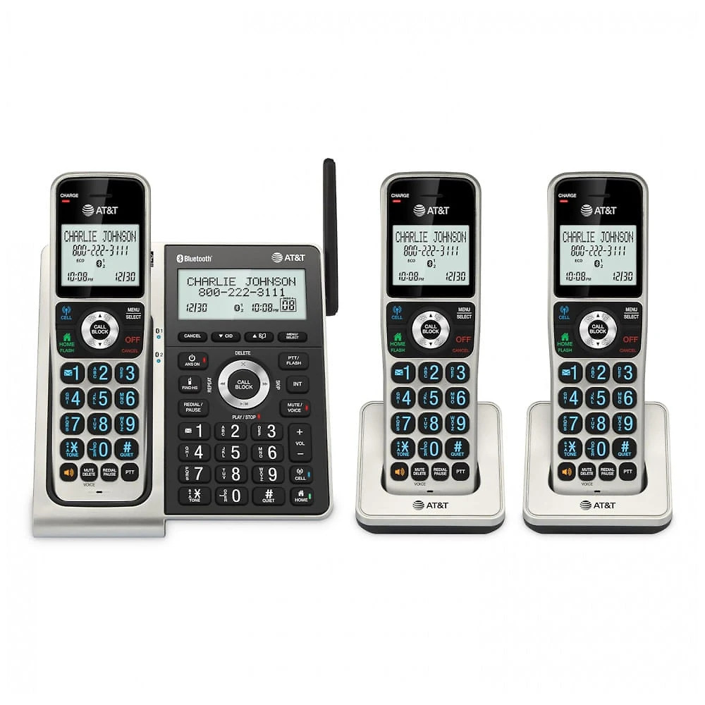 Telefone Sem Fio AT&T Titânio/Preto 3 Terminais Bluetooth Bloqueador Inteligente Display 5,1 cm Teclado Iluminado BL3107-3 110V