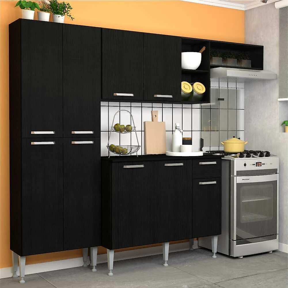 Miniatura Armário de Cozinha Compacta com Tampo Lisboa Multimóveis Preto