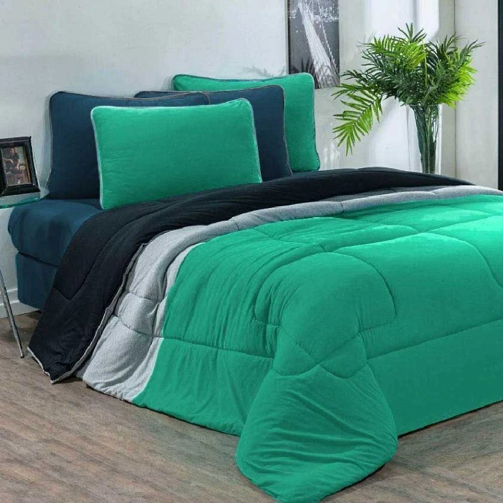 Edredom 100% Algodão Urbano 1 Peça Queen Verde Jade-mescla-preto
