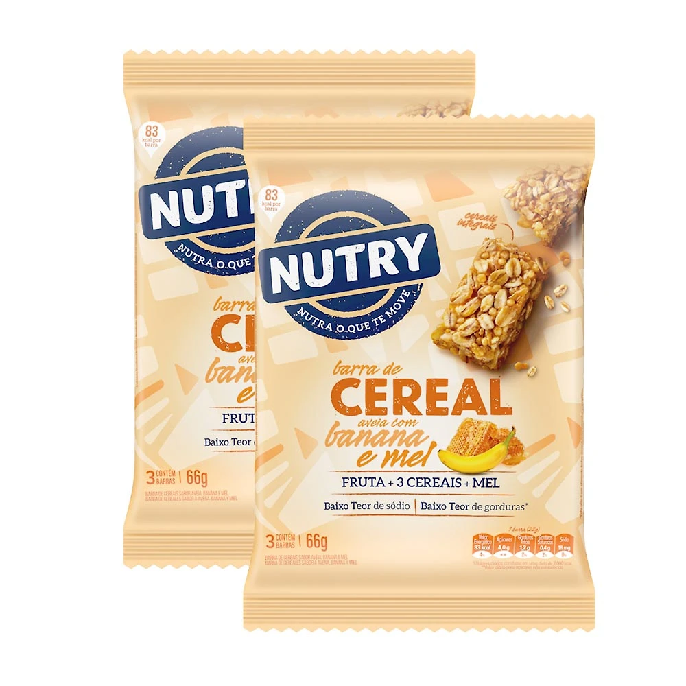 Kit 2 Barra de Cereais Nutry Aveia, Banana e Mel 3 Unidades com 22g Cada