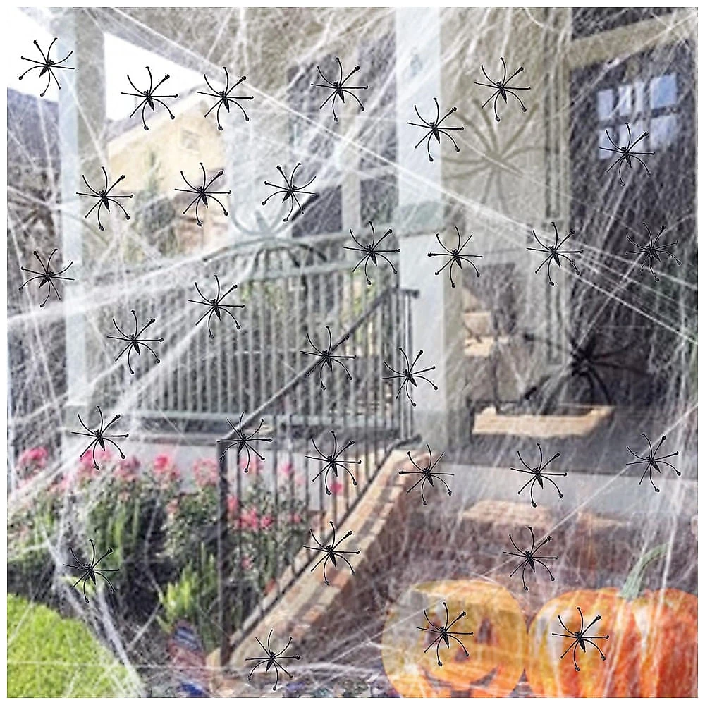 Teia de Aranha Gigante com 100 Aranhas Falsas para Decoração de Halloween