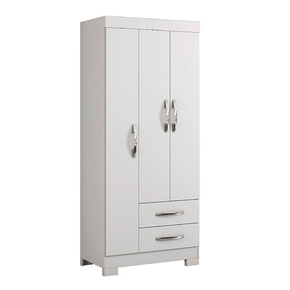 Guarda Roupa Solteiro Nt5000 3 Portas E 2 Gavetas Com Pés Notável Branco New- Rosa Flex