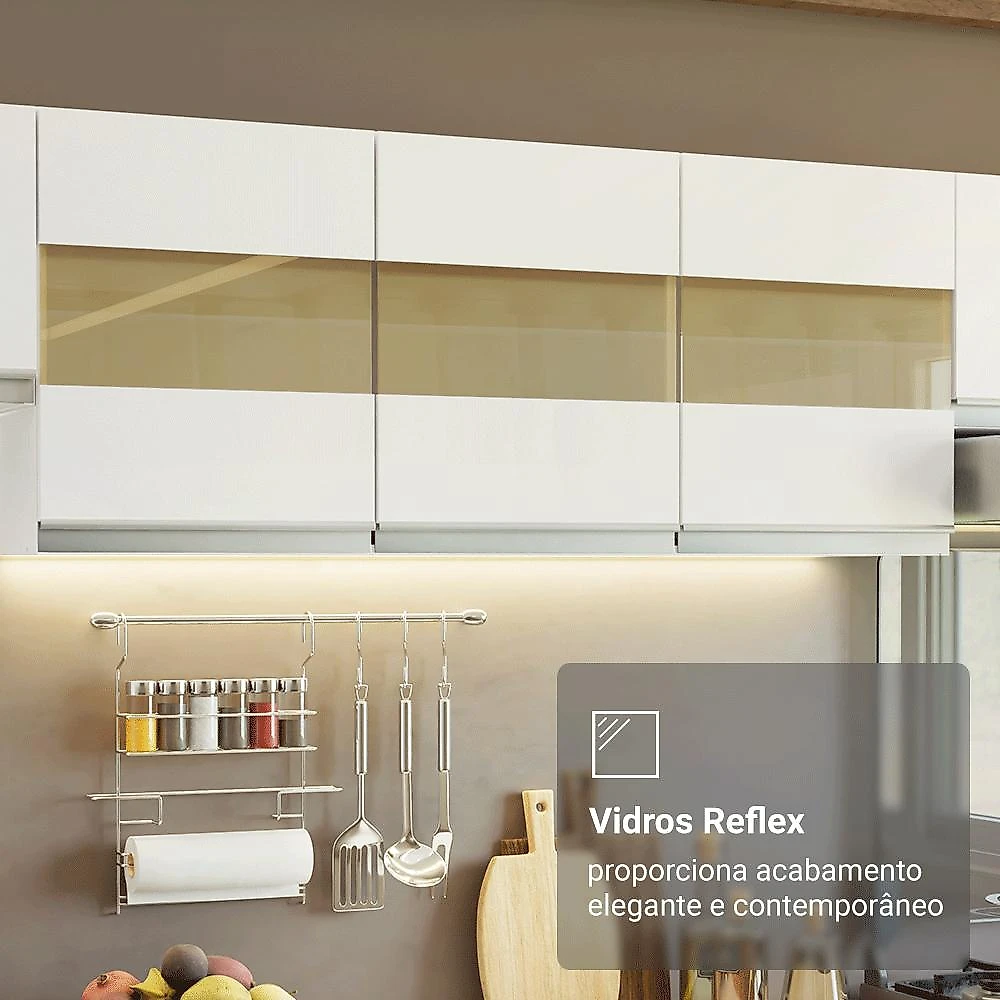 Armário de Cozinha Completa 100% MDF 310 cm Smart 02 Branco