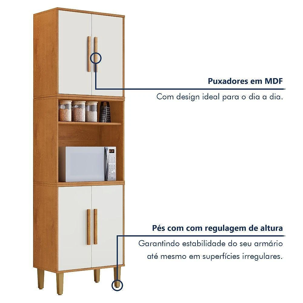 Paneleiro Torre Quente Lorena 4 Portas 3 Prateleiras MDP 60,75CM Off White