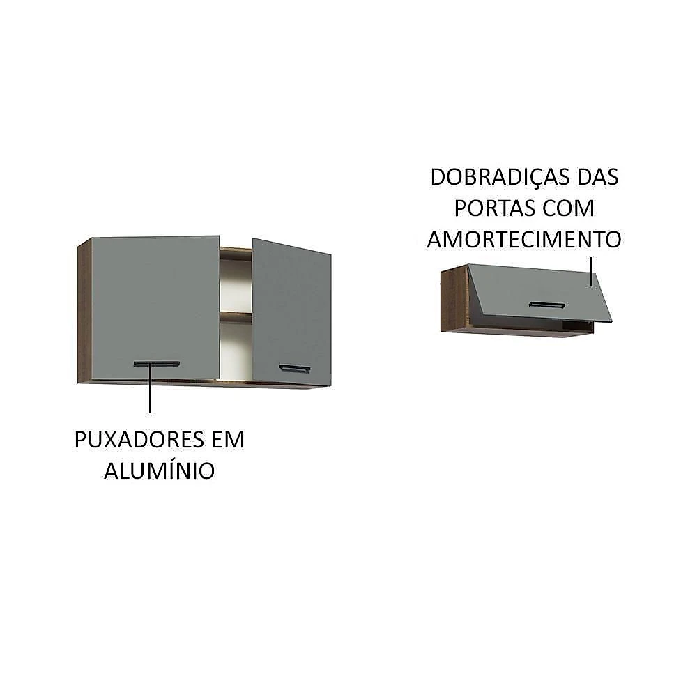 Kit Com 2 Armários Aéreos Multiuso 3 Portas Rustic/cinza Agata Madesa Rustic/cinza