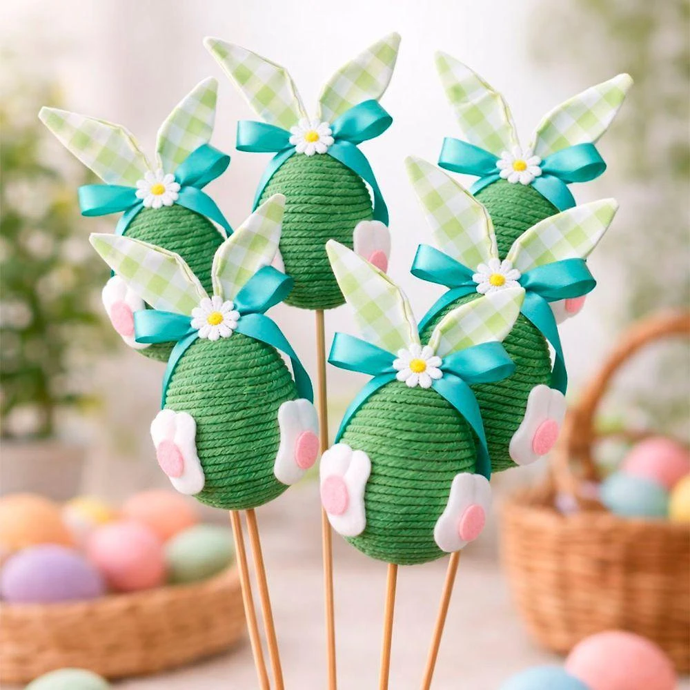 Decoração Palito Ovos de Páscoa com Coelho Verde Kit 6 Palitos