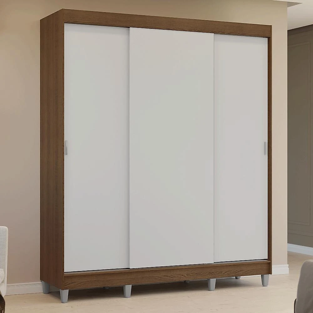 Guarda-roupa casal com pés 3 portas de correr rustic/branco reno madesa