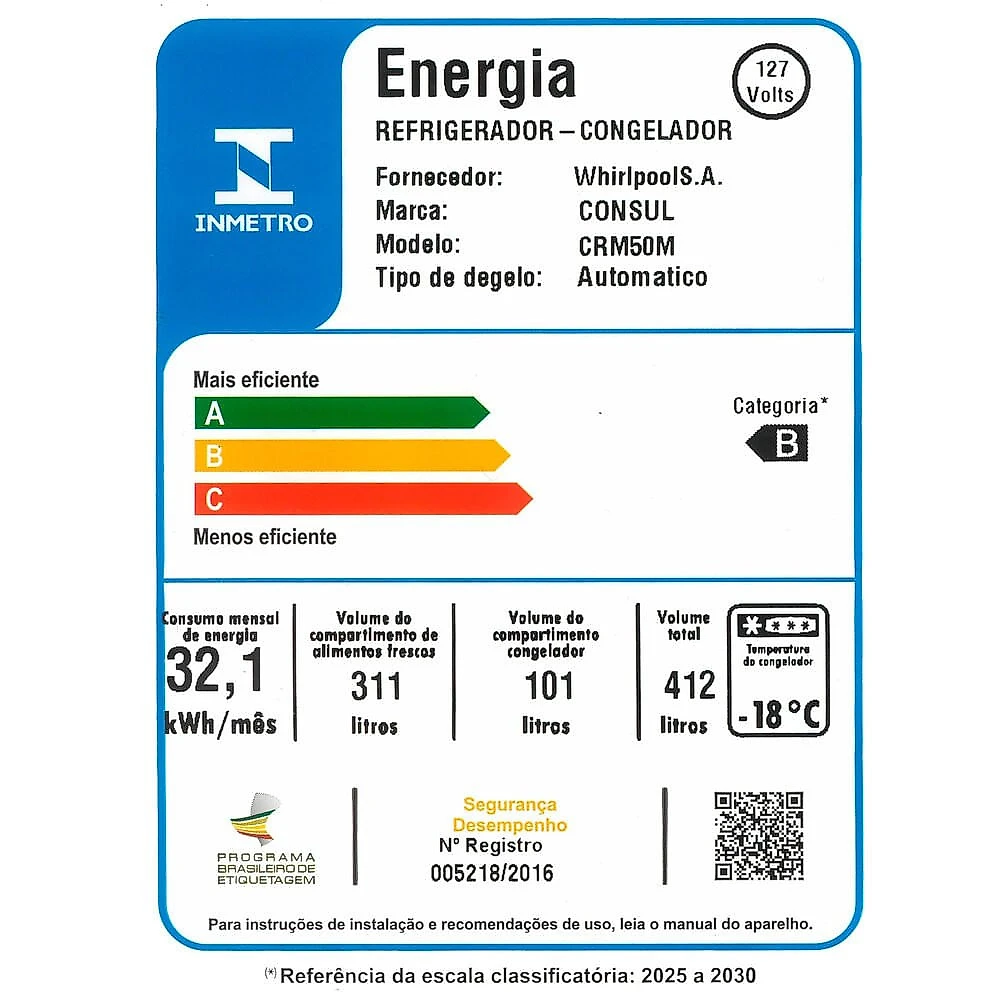 Geladeira CRM50MB 412 Litros Frost Free Duplex Consul Branco - 110V