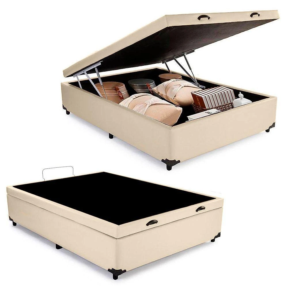 Cama Box Baú Casal Sintético Mega Cama Bege 138x188x45cm