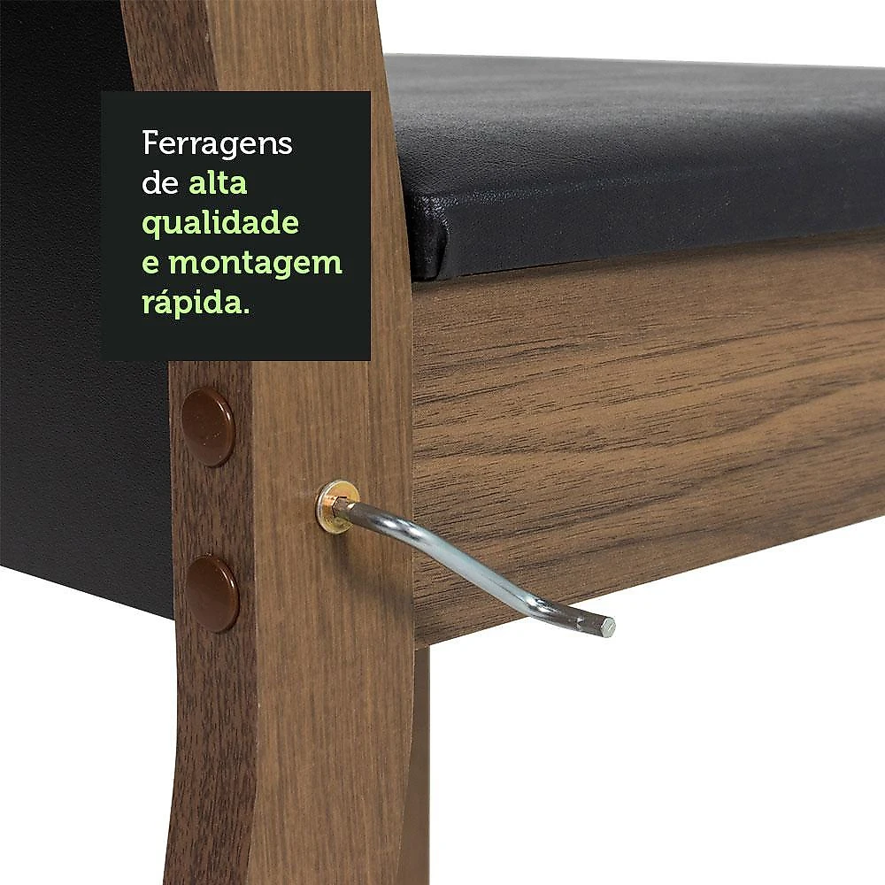Conjunto sala de jantar mesa tampo de vidro 4 cadeiras rustic/preto eloá madesa