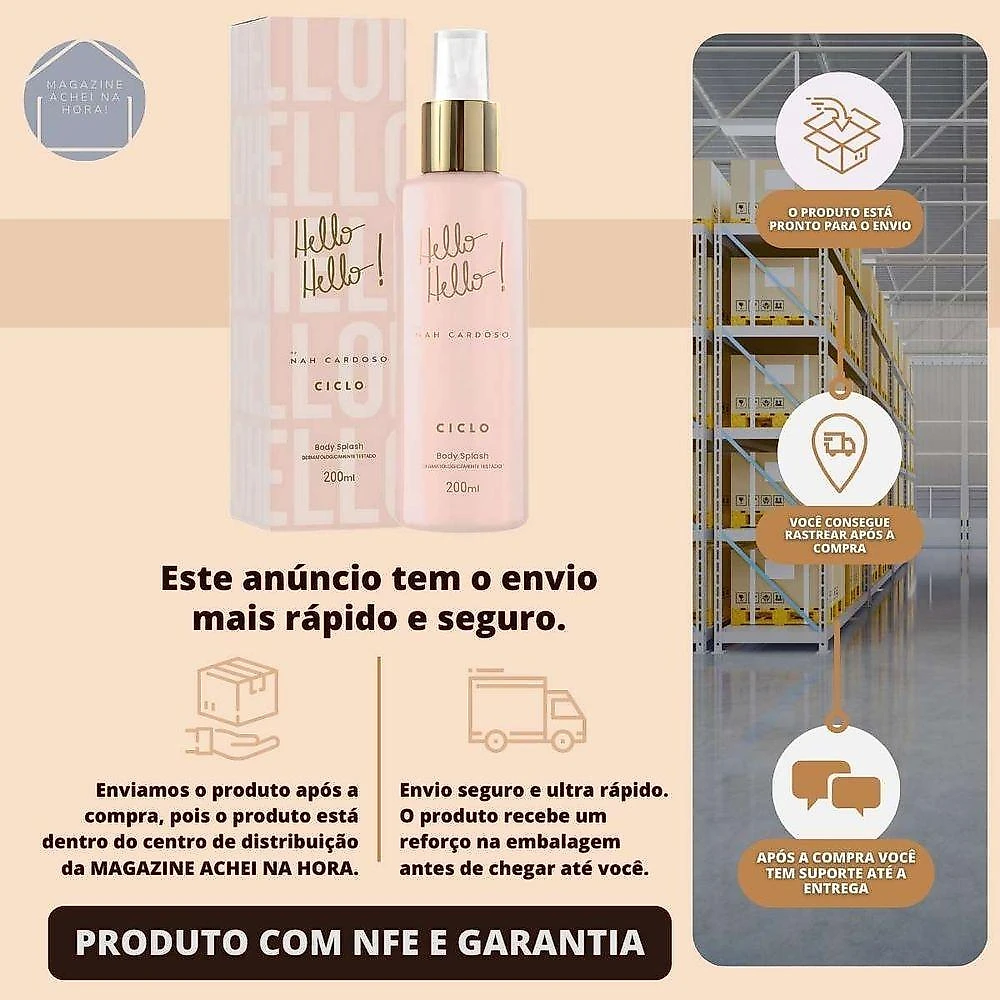 Body Splash Hello Feminino Desodorante Colônia Oriental Gourmand 200ML