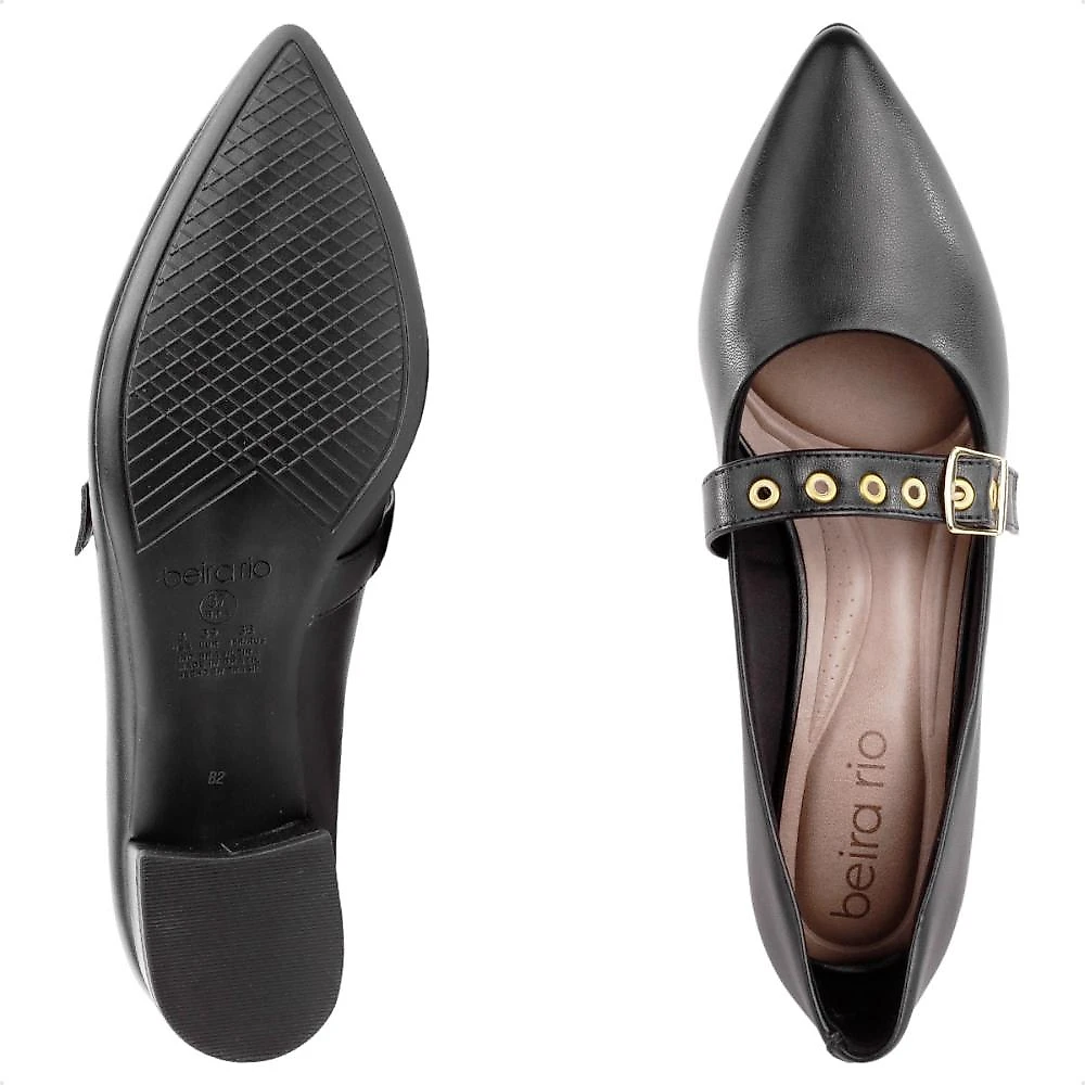 Sapato Beira Rio Salto Bloco Fivela Feminino Preto / Dourado - 34