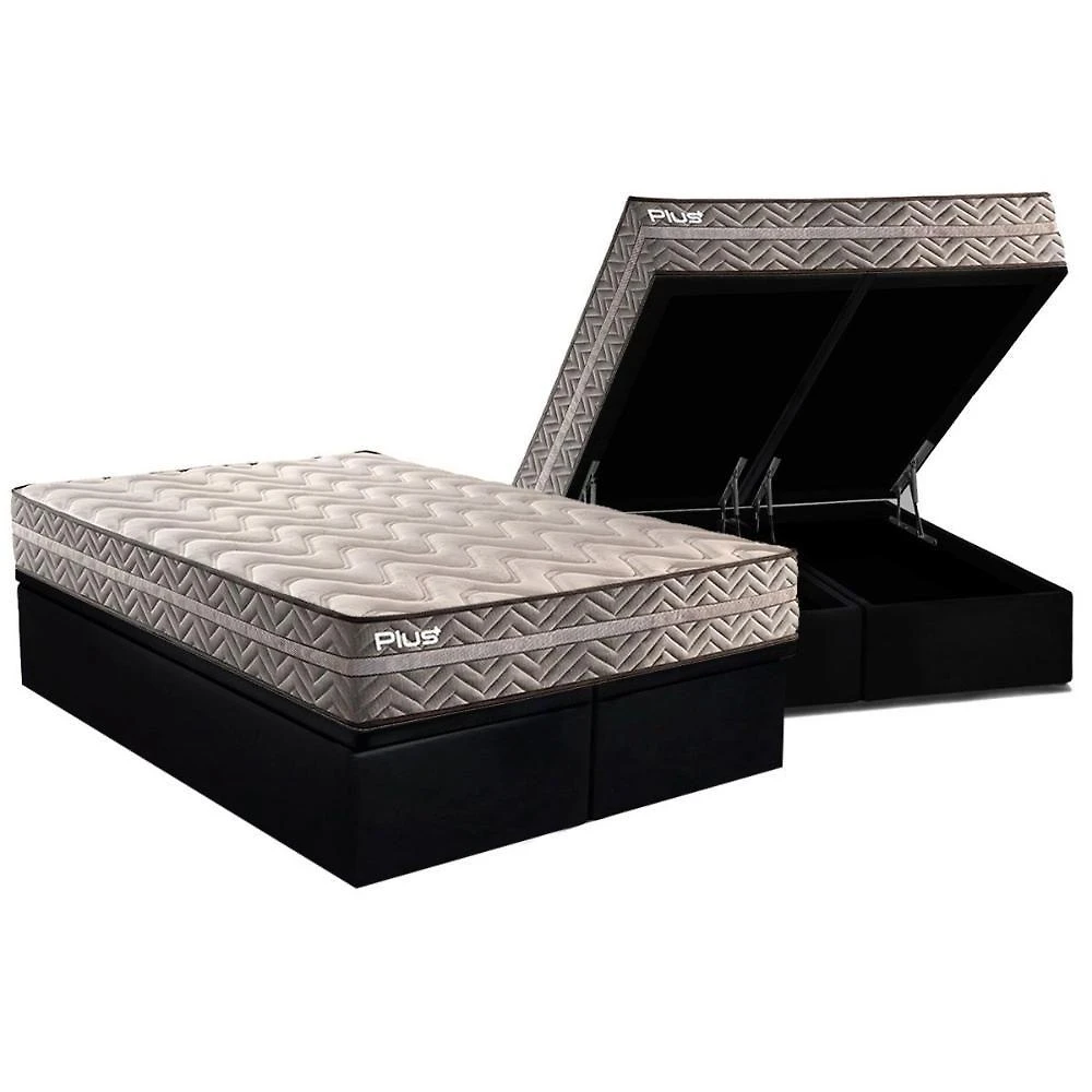Conjunto Box Baú King Colchão Espuma Paropas D45 Pasquale Plus Gray + Base Crc Suede Black (193x203)