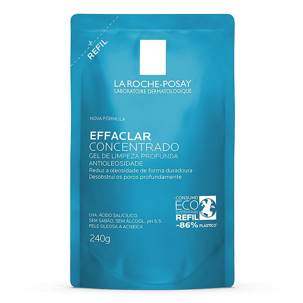 Gel de limpeza facial para pele oleosa e acneica refil la roche-posay effaclar 240g