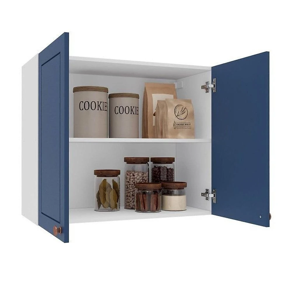 Cozinha 2 Peças Balcão e Aéreo 80 cm Pérola Yescasa Azul