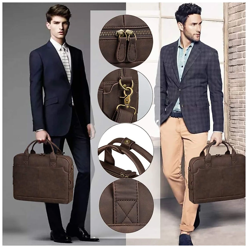 Bolsa Carteiro Masculina de Couro para Laptop com 16 Polegadas, Bosidu, Marrom 110v