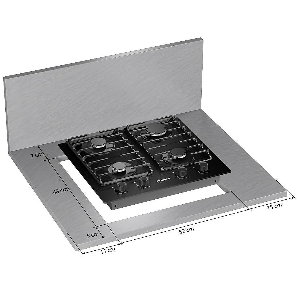 Cooktop Mueller 4 Bocas 59cm Com Grade Dupla MCG4BM Bivolt
