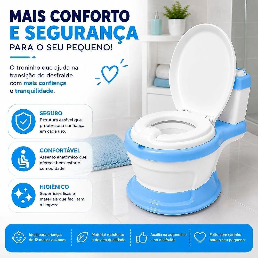 Troninho Privadinha Infantil com Assento Redutor Removível e Compartimento para Lenços Azul